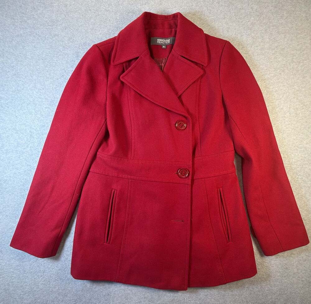 Kenneth Cole Reaction Women's Red Wool Blend Peacoat Size 8